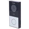 Akuvox E12 video intercom with a single push button at the bottom center, and a camera lens at the top center