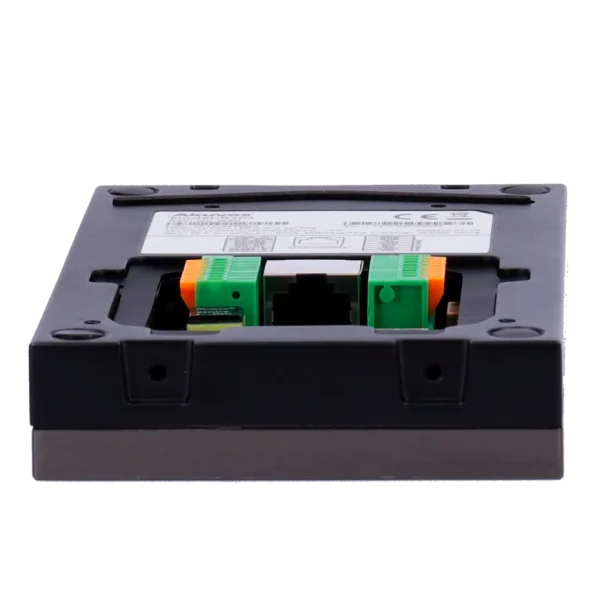 The bottom of Akuvox's R25A intercom, showing an Ethernet port in the center and screw holes for mounting to the bracket