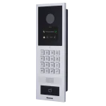 A video intercom by Akuvox with a silver body, metal keypad, and a card reader at the bottom