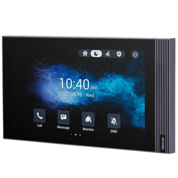 A 7-inch touchscreen monitor made by Akuvox for displaying the intercom video, with a stylish UI