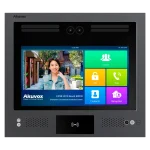 An akuvox video intercom with a 13-inch touchscreen surrounded by a durable stainless steel body