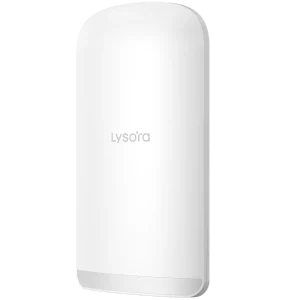 A slightly curved white plastic housing with the Lysora logo written at the front in grey.