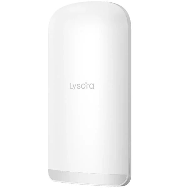 A slightly curved white plastic housing with the Lysora logo written at the front in grey.