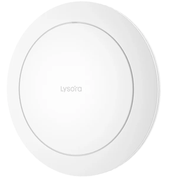 A white circular disk designed to be mounted on a drop ceiling to provide wireless coverage