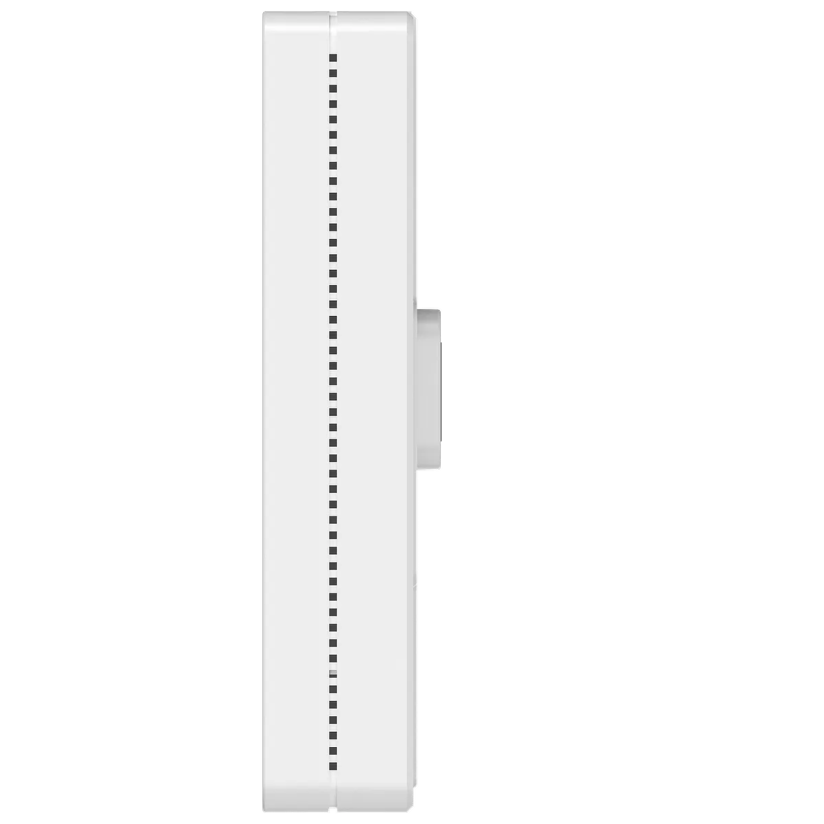 A side view of a Lysora L7-W in-wall Wi-Fi 7 AP, showing its slim, ridged rectangular profile.