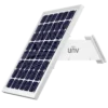 A solar panel made by Uniview with an angled bracket, designed for mounting on a wall