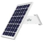 A solar panel made by Uniview with an angled bracket, designed for mounting on a wall