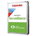 A Toshiba hard drive with the text DT Series on the front, along with a green coloured label.