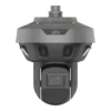 A dark grey Uniview panoramic camera with a ring of small camera windows around its upper housing, the UNV logo above them, and a black PTZ zoom camera hanging below, viewed from the front.
